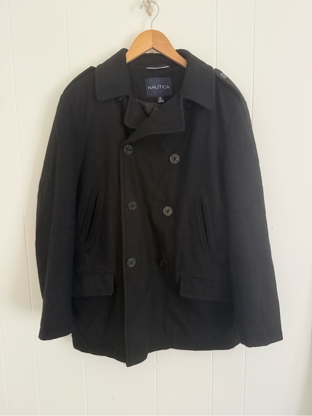 Nautica Men's Black Double-Breasted Peacoat
